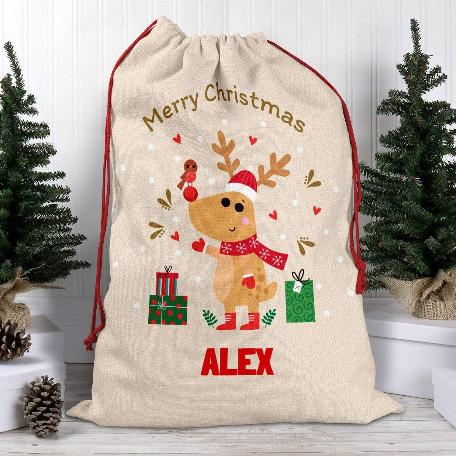 Merry Christmas Raindeer Santa Sack